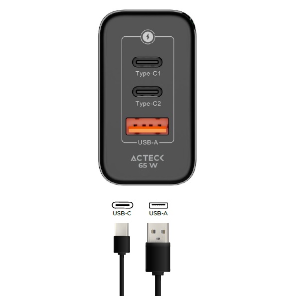 Cargador De Pared Acteck Energon Prime Cp65W  65W  2X UsbC  1X Usb A  Negro  Ac935579 AC-935579 - AC-935579