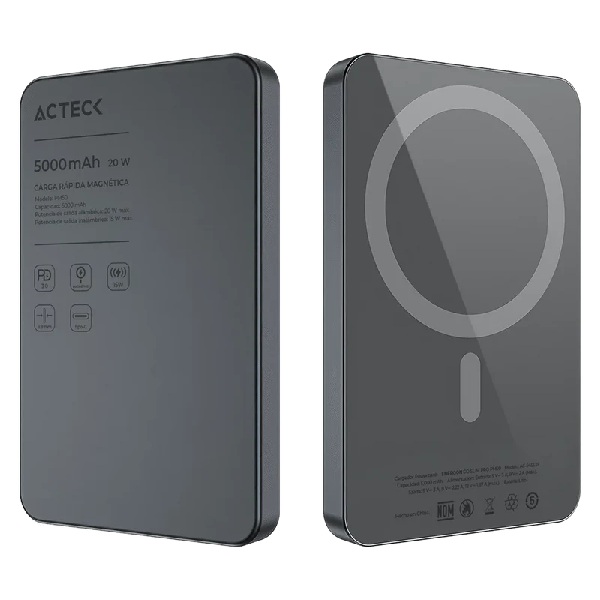 Cargador Acteck Energon Power Bank Go Slim Pro PM50 5000mAh Negro Carga Inalámbrica Magnética 20w Qi2 Diseño Super Delgado 3C Standard Elite Series - Código: AC-945639 | Compra en Guadalajara