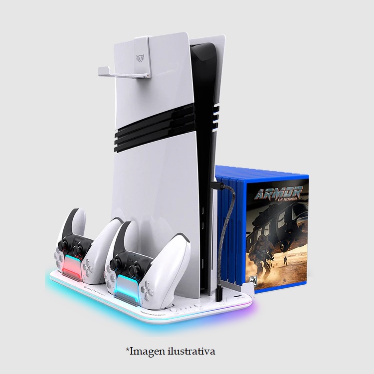 BASE ENFRIADORA BALAM RUSH FROOST NEXUS BE680 / COMPATIBLE CON PS5 PS5 SLIM PS5 PRO / BASE PARA CARGA DE CONTROLES / SOPORTE AUDIFONOS / REJILLA PARA 15 JUEGOS / RGB / BLANCO / BR-943598 - Game Factor