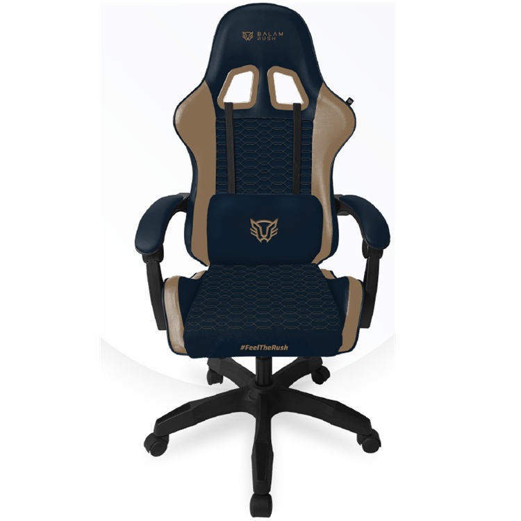 SILLA GAMER BALAM RUSH POWER RUSH V2 / ERGONOMICA / INCLINACION 135 GRADOS / MECANISMO MARIPOSA / MAX 120 KG / PISTON CLASE 3 / REPOSABRAZOZ FIJO / AZUL-CAMEL / BR-944496 - Código: BR-944496 | Compra en Guadalajara