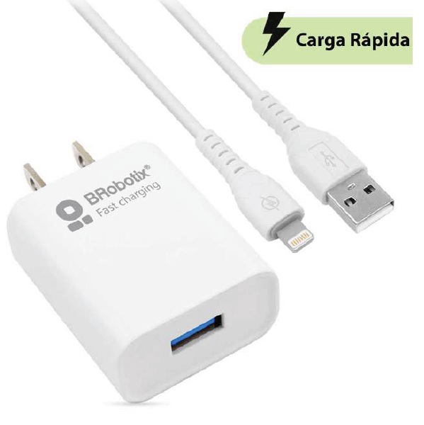 Cargador Brobotix combo carga rapida USB V3.0 con cable Lighthing color Blanco  6001349 - Brobotix