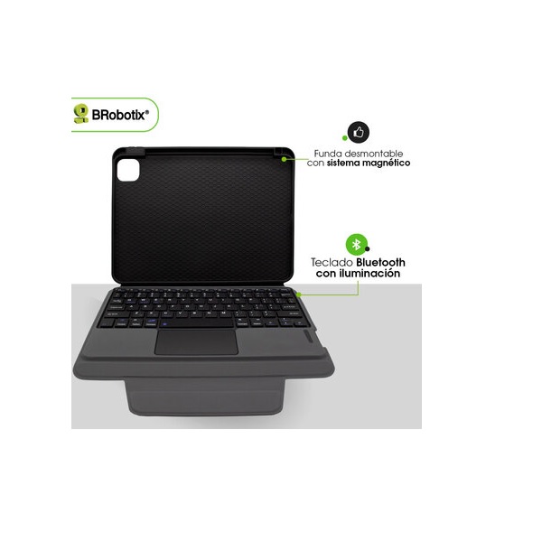 Funda Brobotix con teclado bluetooth y panel tactil para iPAD AIR 11 M2 2024 color Negro  6007815 - Código: 6007815 | Compra en Guadalajara