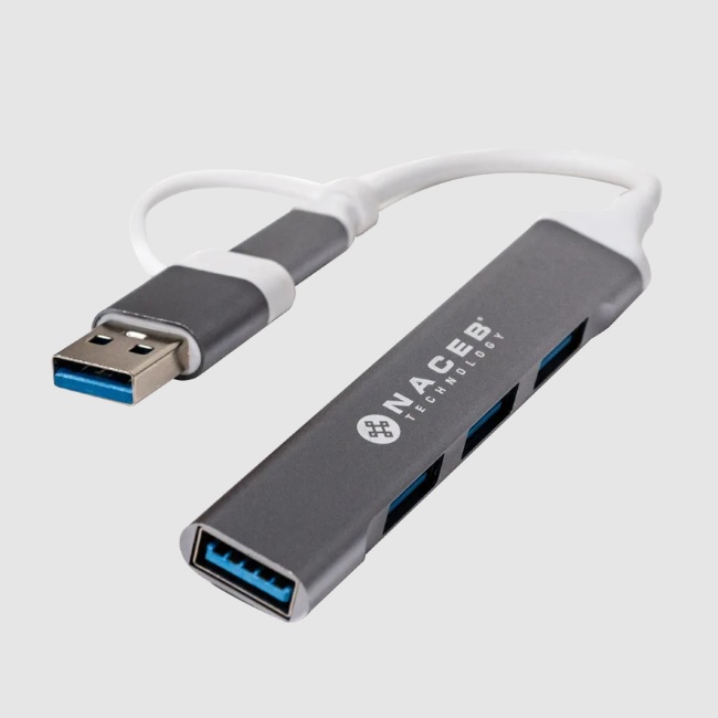 Adaptador HUB Naceb USB tipo C/A 4 puertos color Plata  NA-0124 - Código: NA-0124 | Compra en Guadalajara