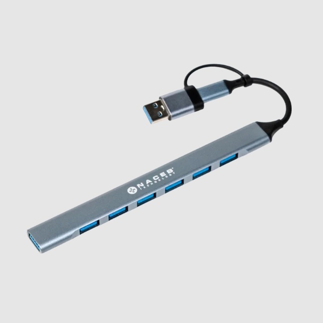 Adaptador HUB Naceb tipo USB C/A 7 puertos color Plata  NA-0125 - Código: NA-0125 | Compra en Guadalajara