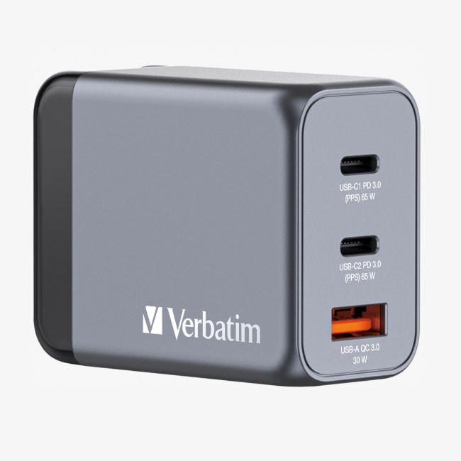 Cargador de pared Verbatim GaN de 35 combina un puerto USB-C PD de 65W y un puerto USB-A QC 3.0 EU/UK/US  32201 - Código: 32201 | Compra en Guadalajara