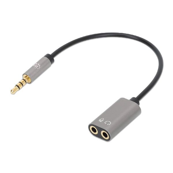 Adaptador Manhattan de audio 3.5mm 1 a 2microfonoaudio Negro/Plata  356107 - Código: 356107 | Compra en Guadalajara