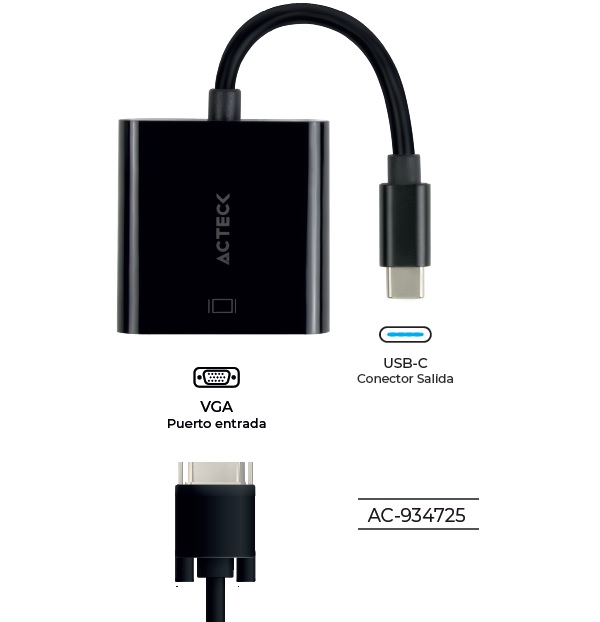 Adaptador USB-C A VGA ACTECK AV415 Adaptador USB-C A VGA Shift Plus AV415 Acteck - Código: AC-934725 | Compra en Guadalajara