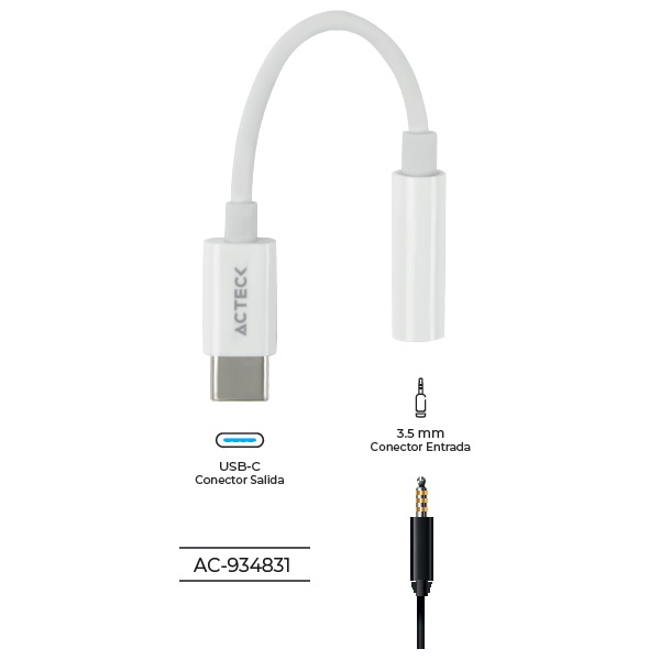 Adaptador Acteck USB C a Jack 3.5 mm Shift Plus AA405 Para Auriculares Macho Hembra  AC-934831 - Acteck