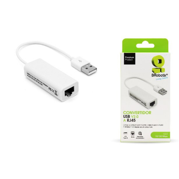 Adaptador BROBOTIX USB V2.0 A RJ45 CONVERTIDOR BROBOTIX USB V2.0 A RJ45 USB RJ-45 Macho-Hembra Blanco 12 Cm - Código: 497592 | Compra en Guadalajara