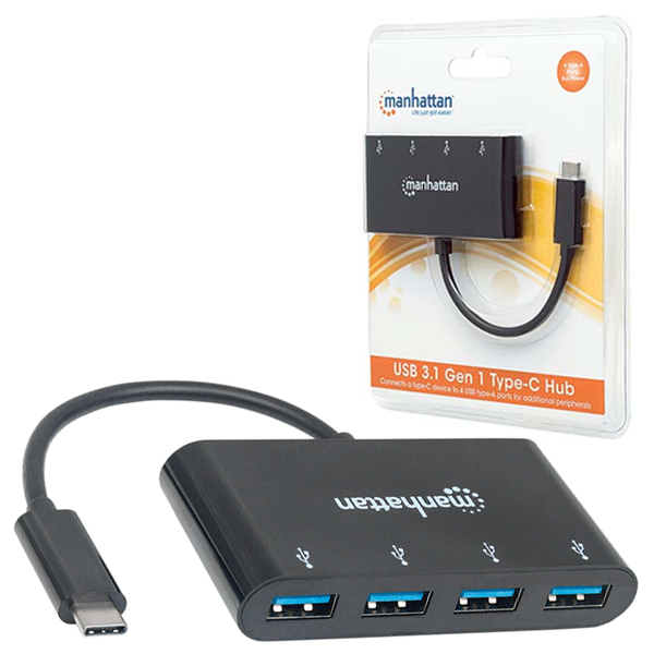 HUB MANHATTAN USB-C 4 PUERTOS NEGRO  162746 - Código: 162746 | Compra en Guadalajara