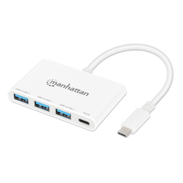 Hub USB-C Manhattan 3 Puertos A 1 Puerto C PD 5Gbps Blanco  168434 - Código: 168434 | Compra en Guadalajara