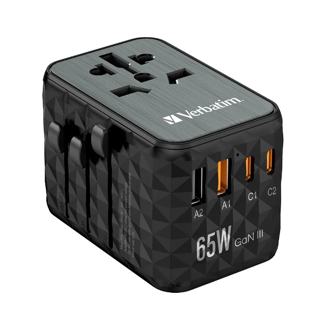 Adaptador Verbatim de viaje universal UTA-05 GaN con 2 x USB-C PD 65W y QC 4 / 2 x USB-A  32120 - Código: 32120 | Compra en Guadalajara