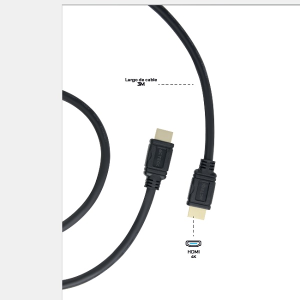 Cable ACTECK HDMI a HDMI Linx Plus 230 / 3Mt High Speed 10.2 Gbps ARC Ethernet Calibre 32 AWG 4K 3D 2160p Macho a Macho Negro Essential Series AC-934794 - Código: AC-934794 | Compra en Guadalajara