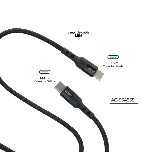 Cable Acteck USB C a USB C Linx Plus CC420 1M Carga Ultra Rápida Hasta 60W Nylon Trenzado Macho Macho  AC-934855 - Código: AC-934855 | Compra en Guadalajara
