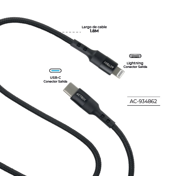 Cable Acteck USB C a Lightning Linx Plus CL420 1M Carga Ultra Rápida Hasta 27W Nylon Trenzado Macho Macho  AC-934862 - Código: AC-934862 | Compra en Guadalajara
