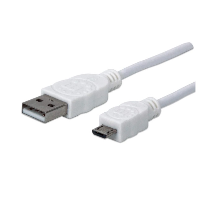 Cable USB A Micro B MANHATTAN 323987 Cable USB A Micro B MANHATTAN 323987 USB A Micro-USB B Macho/Macho 1 M Color Blanco - Código: 323987 | Compra en Guadalajara