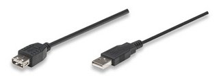 Cable Manhattan Extencion USB A 2.0 1.8m Negro  338653 - Código: 338653 | Compra en Guadalajara