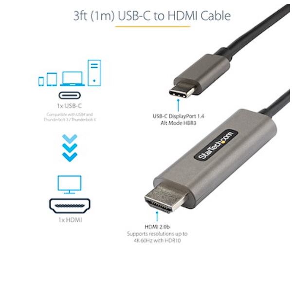 Cable Startech CDP2HDMM1MH USB tipo C a HDMI Blanco 3M 4K 60hz Thuderbolt 3  CDP2HDMM1MH - Código: CDP2HDMM1MH | Compra en Guadalajara