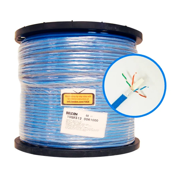 CABLE UTP CAT6A BELDEN 10GXS12 0061000 FORRO PVC AZUL CMR RISER 4 PARES 625 MHZ CALIBRE 23 AWG 100 COBRE USO INTERIOR ESPECIAL PARA INSTALACIONES ETHERNET HASTA 10GBASE-TWI-FI 6 WI-FI 5POECENTROS DE DATOSHDBASET 4K UHD CERTIFICABLE BOBINA 1000 PIES 305 METROS - Código: 10GXS12 0061000 | Compra en Guadalajara