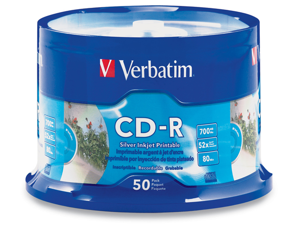 TORRE 50 CD-R VERBATIM 52X 80MIN 700MB PLATA IMPRIMIBLE - Código: CDVER95005 | Compra en Guadalajara