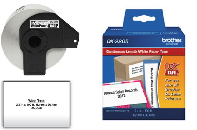 Cinta Continua BROTHER DK2205 Etiqueta Blanca Continua De Papel Brother DK2205 De 62 Mm De Ancho X 30.4 Mts De Largo. Impresión En Negro. QL800 / QL810W / QL1110NWB. - Código: DK2205 | Compra en Guadalajara