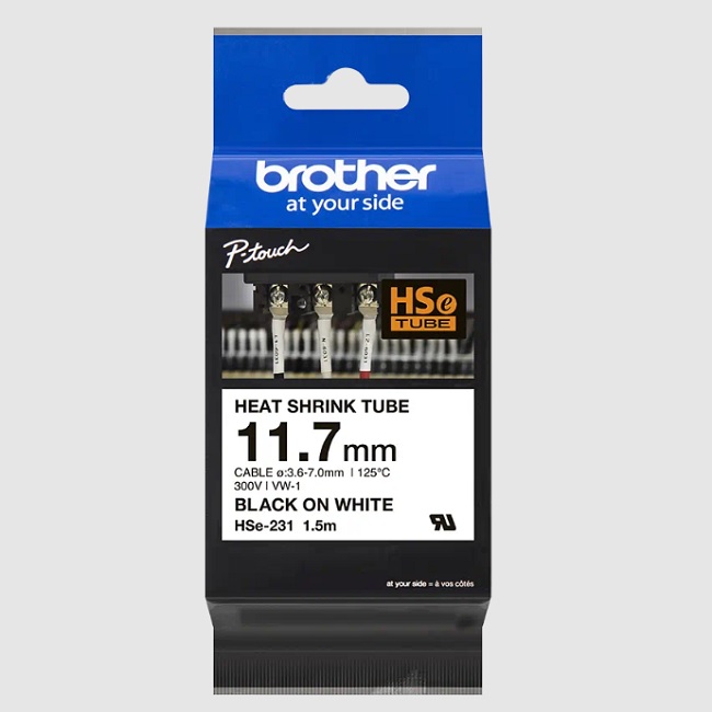 Cinta Brother HSE231 Termorretráctil Texto Negro Sobre Fondo Blanco 11.7mmx1.5m HSE231 - Código: HSE231 | Compra en Guadalajara