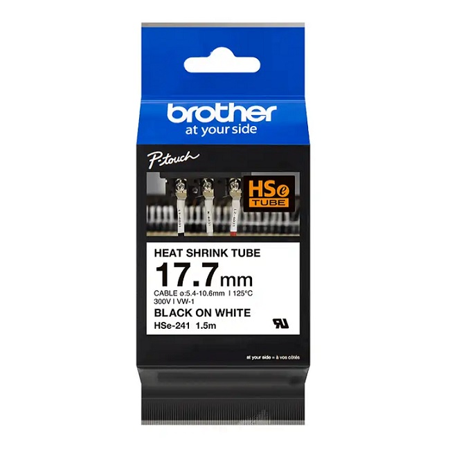 Cinta Brother HSE241 negro sobre blanco termorretractil 17.7mm x 1.5m para PTE300 PTE550W PTP950NW  HSE241 - Código: HSE241 | Compra en Guadalajara