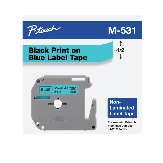Cinta Brother M531 azul metalico 12.70mmX7.99m auto-adhesivo No Laminado para Impresoras de Etiquetas P-Touch  M531 - Código: M531 | Compra en Guadalajara