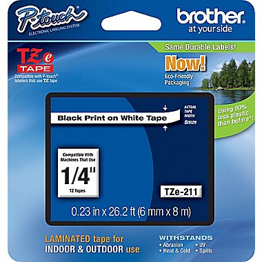 Cinta Brother Tze211  Etiqueta Blanca Continua Laminada Brother Tze211 De 6 Mm De Ancho X 8 Mts De Largo Impresin En Negro  TZE211  TZE211 - TZE211