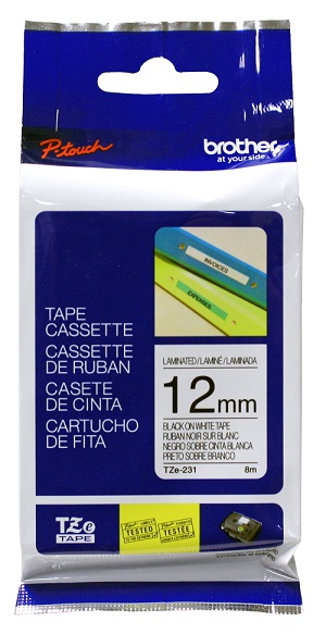 TZE231 Cinta Brother Tze231 Negro En Blanco 12Mm X 8M TZE231