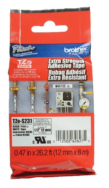 CINTA BROTHER TZES231 NEGRO-BLANCO PRINT TOUCH PT-310/310B/320/330/340/350 LAMINADA EXTRA ADHESIVO 12MM  TZES231 - Código: TZES231 | Compra en Guadalajara