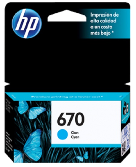 CARTUCHO TINTA ORIGINAL HP 670 CYAN CZ114AL - Código: CZ114AL | Compra en Guadalajara