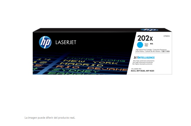 TONER ORIGINAL HP LASERJET 202X CYAN CF501X - Código: CF501X | Compra en Guadalajara