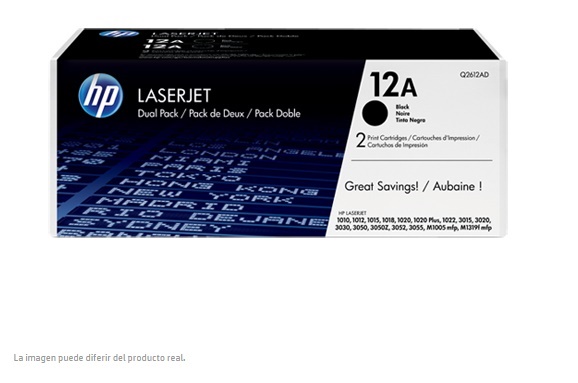 TONER HP NEGRO DUAL PACK Q2612AD - Código: Q2612AD | Compra en Guadalajara
