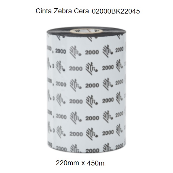 Cartucho de cinta Zebra Ribbon Cera 220mmX450mts Para Impresora Industrial Form 2000 Nucleo de 25mm Precio por Rollo 02000BK22045  02000BK22045 - Código: 02000BK22045 | Compra en Guadalajara