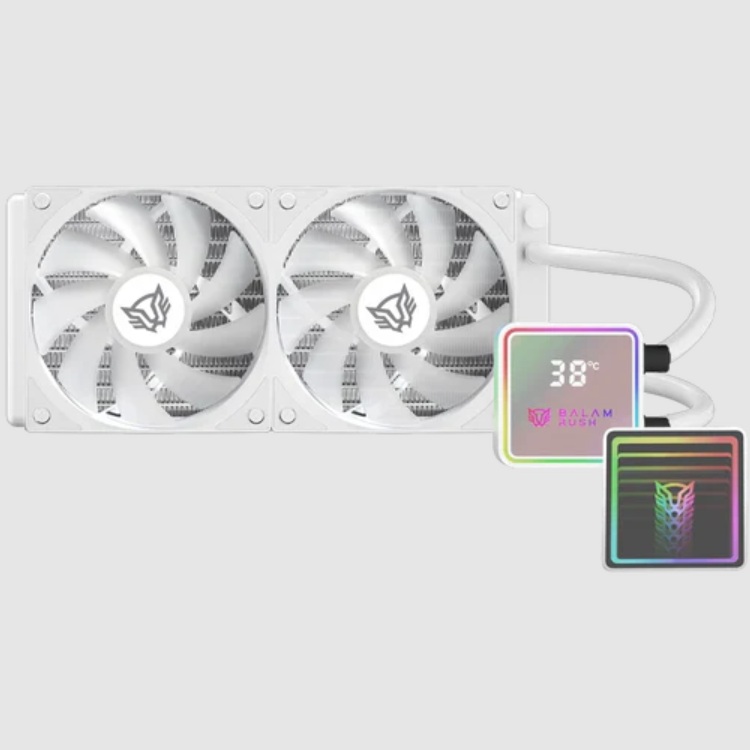 Enfriamiento Liquido Balam Rush Cryo Prism 240 ICE Blanco Display para monitoreo de temperatura ARGB 2x Vent 120 mm 270w - Código: BR-944052 | Compra en Guadalajara