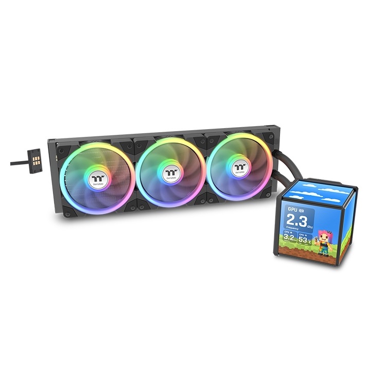 Enfriamiento Liquido Thermaltake MINECUBE 360 Ultra 3 Ventiladores120mm Negro ARGB 4 pantallas 3.95 pulgadas - Código: CL-W481-PL12SW-A | Compra en Guadalajara