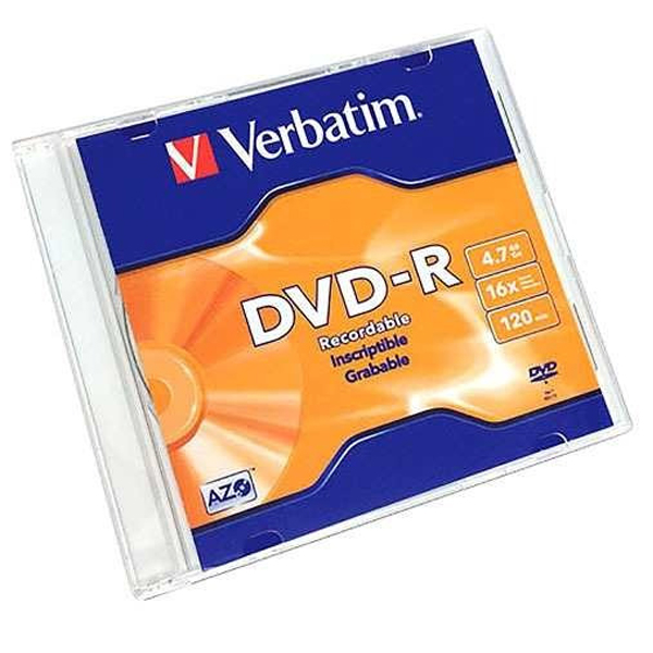 DVD-R VERBATIM 4.7GB 16X 120MIN SINGLE SLIM CASE UPC 0023942950936 - VB95093