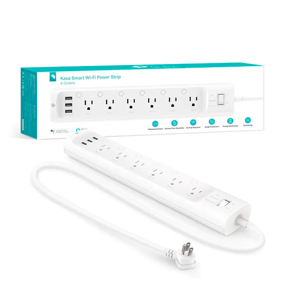 Barra de contactos inteligentes TP-Link Kasa Smart HS300 6 contactos Wi-Fi 2.4GHz 3 puertos de carga USB 2.4A control de voz - Tapo