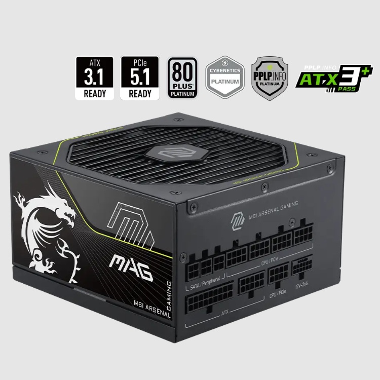 Fuente de poder MSI 1000W Platinum 80 Plus Full Modular MAG A1000PLS PCIE5 ATX - Código: MAG A1000PLS PCIE5 | Compra en Guadalajara