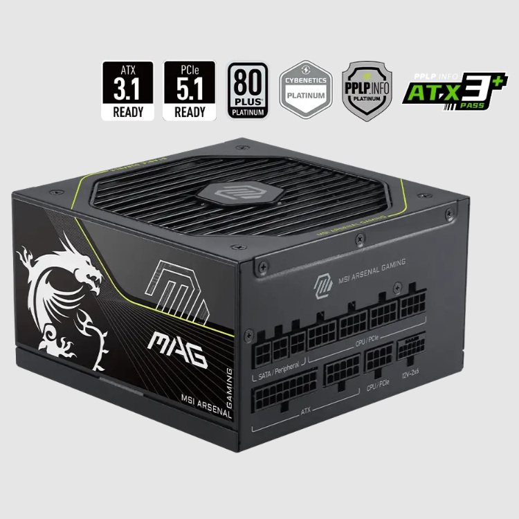 Fuente de poder MSI 1200W Platinum 80 Plus Full Modular MAG A1200PLS PCIE5 ATX - Código: MAG A1200PLS PCIE5 | Compra en Guadalajara