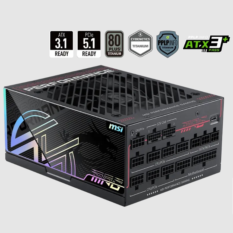 Fuente de poder MSI 1300W Titanium 80 Plus Full Modular MPG AI1300TS PCIE5 ATX - Código: MPG AI1300TS PCIE5 | Compra en Guadalajara