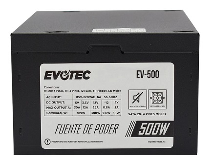 Fuente De Poder Evotec Ev500  Fuente De Poder Evotec Ev500 Negro 500 W  EV-500  EV-500 - EV-500
