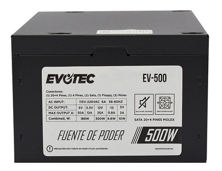 Fuente De Poder Evotec  Ev 500  500W 24P 2 Sata Empaque Individual  - EVOTEC