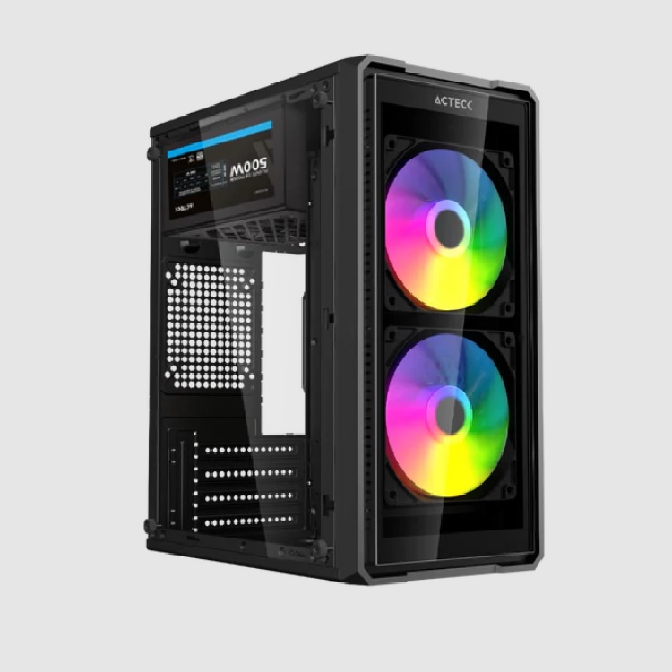 GABINETE ACTECKAC-943789 DOOM ULTRA MESH GI750C MICRO ATX 2 FAN FRENTE CRISTAL ACRILICO NEGRO - Hyte