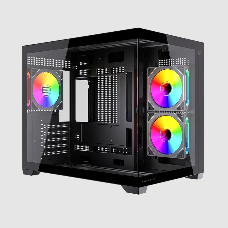 GABINETE GAMER BALAM RUSH TANK CORE PRO GI925 / MINI TORRE / MICRO-ATX MINI ITX / INCLUYE 3 VENTILADORES ARGB 120 MM / CRISTAL TEMPLADO / NEGRO / BR-943840 - Código: BR-943840 | Compra en Guadalajara