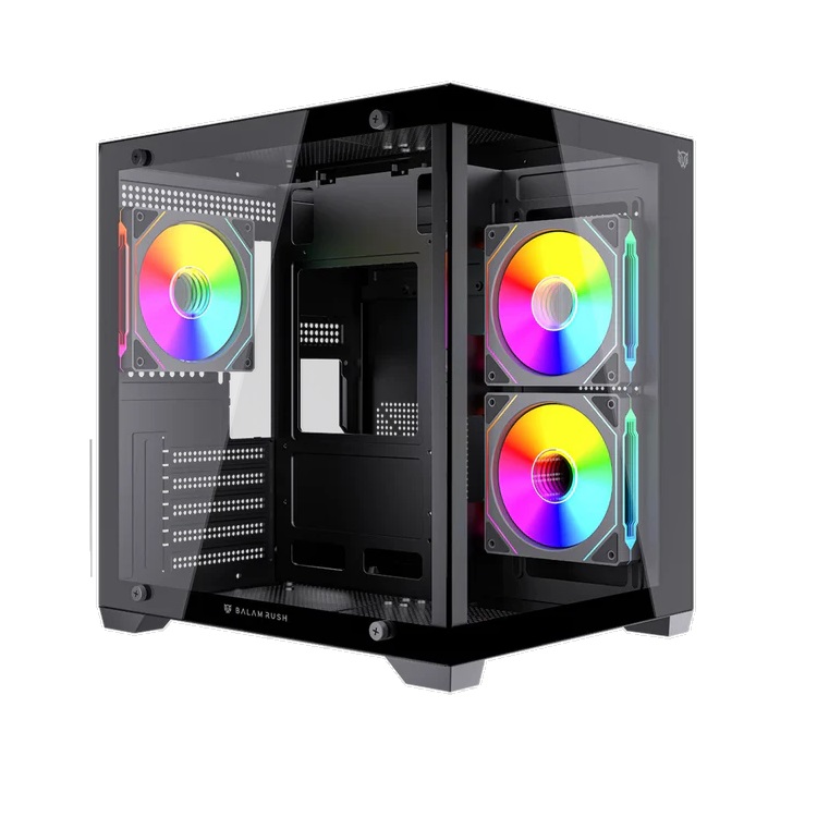 Gabinete Balam Rush Tank Glow Max 3900 Negro Gamer Compact Mini Torre M-ATX 3xVentiladores ARGB Cristal templado ATX - Dahua