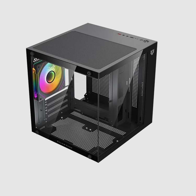 Gabinete BALAM RUSH Gamer Compact Mini Torre Tank Glow Mini 3500 / Max MB M-ATX Sin Fuente / 1x USB A 3.0 2x USB A 2.0 3xFan 120mm ARGB 4 Pin / Panel Izq Cristal Frente Cristal / Negro BR-943871 - Xzeal