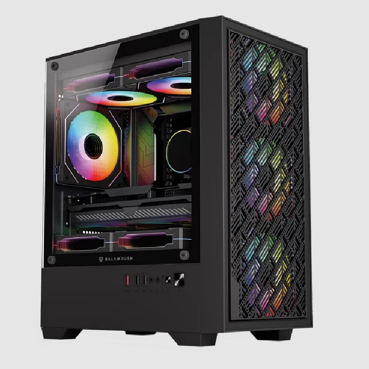 GABINETE GAMER BALAM RUSH NITROX EDGE AIRCOOL 4700A / MINI TORRE / MICRO-ATX MINI ITX / INCLUYE 3 VENTILADORES ARGB 120 MM / CRISTAL TEMPLADO / NEGRO / BR-943901 - Código: BR-943901 | Compra en Guadalajara