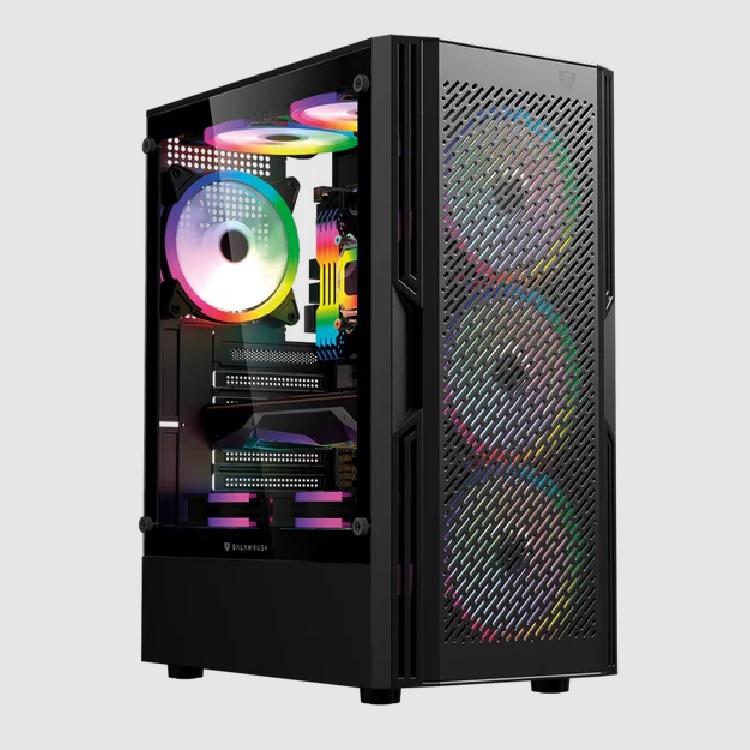 Gabinete BALAM RUSH Gamer Compact Media Torre Dragonfly Ventra GM570 / Max MB ATX Sin Fuente / 1x USB A 3.0 2x USB A 2.0 4xFan 120mm ARGB 4 Pin / Panel Izq Cristal Frente Mesh / Negro BR-943956 - Balam Rush